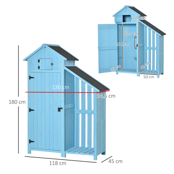 Wooden Shed, Garden Storage Cabinet with Log Store, Waterproof Asphalt Roof and Lockable Door, Narrow Tool Organizer, 130 x 55 x 180 cm