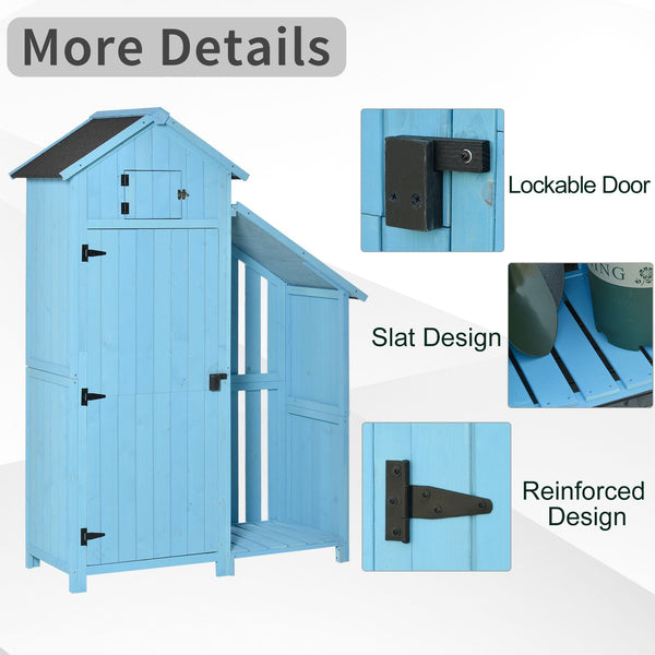 Wooden Shed, Garden Storage Cabinet with Log Store, Waterproof Asphalt Roof and Lockable Door, Narrow Tool Organizer, 130 x 55 x 180 cm