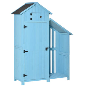Wooden Shed, Garden Storage Cabinet with Log Store, Waterproof Asphalt Roof and Lockable Door, Narrow Tool Organizer, 130 x 55 x 180 cm