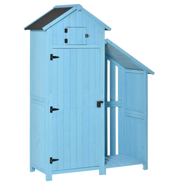 Wooden Shed, Garden Storage Cabinet with Log Store, Waterproof Asphalt Roof and Lockable Door, Narrow Tool Organizer, 130 x 55 x 180 cm
