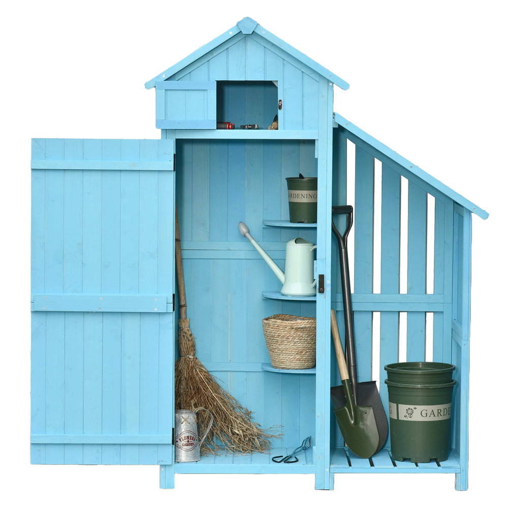 Wooden Shed, Garden Storage Cabinet with Log Store, Waterproof Asphalt Roof and Lockable Door, Narrow Tool Organizer, 130 x 55 x 180 cm