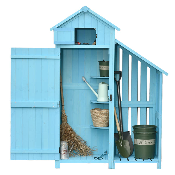 Wooden Shed, Garden Storage Cabinet with Log Store, Waterproof Asphalt Roof and Lockable Door, Narrow Tool Organizer, 130 x 55 x 180 cm