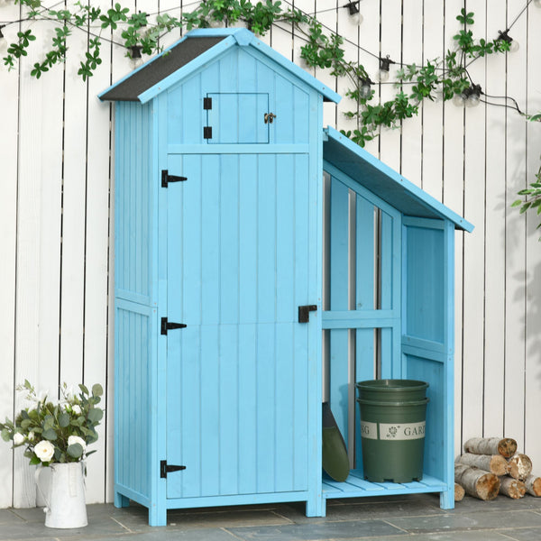 Wooden Shed, Garden Storage Cabinet with Log Store, Waterproof Asphalt Roof and Lockable Door, Narrow Tool Organizer, 130 x 55 x 180 cm