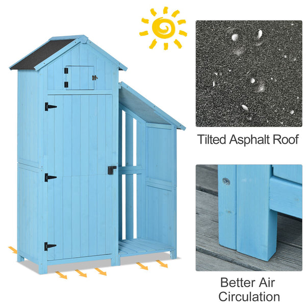 Wooden Shed, Garden Storage Cabinet with Log Store, Waterproof Asphalt Roof and Lockable Door, Narrow Tool Organizer, 130 x 55 x 180 cm