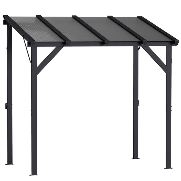 8' x 5' Hardtop Grill Gazebo, Lean-to BBQ Gazebo Shelter, Wall-Mounted Pergola with Polycarbonate Roof and Steel Frame, for Outdoor, Patio, Lawn, Garden, Patio, Backyard