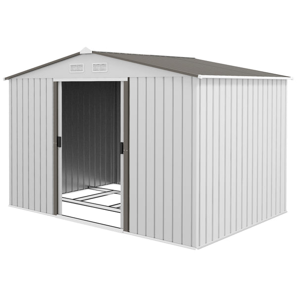 Outsunny 9' x 6' Outdoor Storage Shed, Garden Tool Metal Shed with Foundation Kit, Double Lockable Door, Air Vents and Sloping Roof, for Backyard, Patio, Lawn, Silver