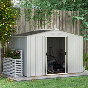 Outsunny 9' x 6' Outdoor Storage Shed, Garden Tool Metal Shed with Foundation Kit, Double Lockable Door, Air Vents and Sloping Roof, for Backyard, Patio, Lawn, Silver