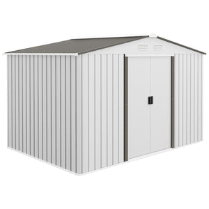 Outsunny 9' x 6' Outdoor Storage Shed, Garden Tool Metal Shed with Foundation Kit, Double Lockable Door, Air Vents and Sloping Roof, for Backyard, Patio, Lawn, Silver