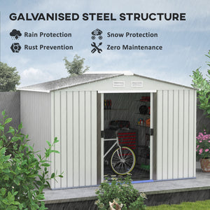 Outsunny 9' x 6' Outdoor Storage Shed, Garden Tool Metal Shed with Foundation Kit, Double Lockable Door, Air Vents and Sloping Roof, for Backyard, Patio, Lawn, Silver