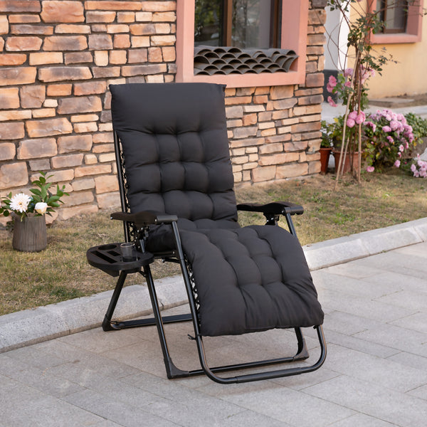 Outsunny Zero Gravity Chair, Folding Reclining Lounge Chair with Padded Cushion, Side Tray for Indoor and Outdoor, Supports up to 264 lbs, Black