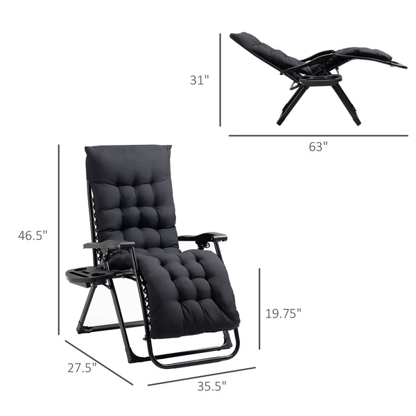 Outsunny Zero Gravity Chair, Folding Reclining Lounge Chair with Padded Cushion, Side Tray for Indoor and Outdoor, Supports up to 264 lbs, Black