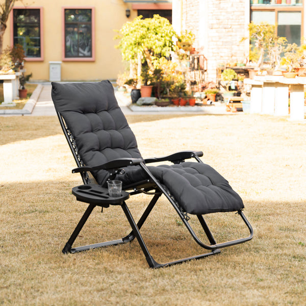 Outsunny Zero Gravity Chair, Folding Reclining Lounge Chair with Padded Cushion, Side Tray for Indoor and Outdoor, Supports up to 264 lbs, Black