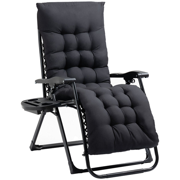 Outsunny Zero Gravity Chair, Folding Reclining Lounge Chair with Padded Cushion, Side Tray for Indoor and Outdoor, Supports up to 264 lbs, Black