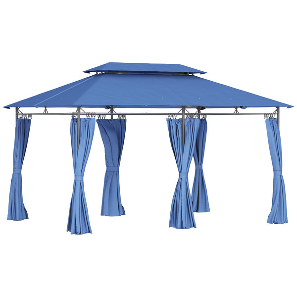 Outsunny 10' x 13' Patio Gazebo, Double Roof Outdoor Gazebo Canopy Shelter with Curtains, Solid Metal Frame for Garden, Lawn, Backyard and Deck, Dark Blue