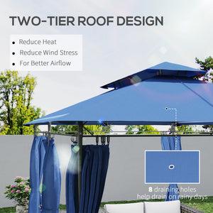 Outsunny 10' x 13' Patio Gazebo, Double Roof Outdoor Gazebo Canopy Shelter with Curtains, Solid Metal Frame for Garden, Lawn, Backyard and Deck, Dark Blue