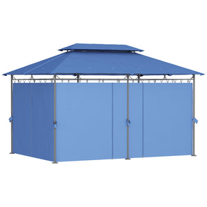 Outsunny 10' x 13' Patio Gazebo, Double Roof Outdoor Gazebo Canopy Shelter with Curtains, Solid Metal Frame for Garden, Lawn, Backyard and Deck, Dark Blue