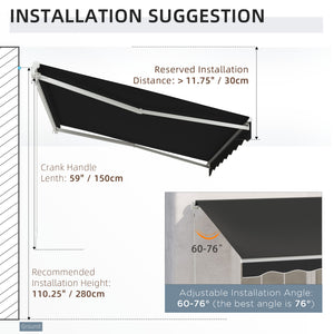 Outsunny 10' x 8' Electric Awning, Retractable Awning, UV Protection Sun Shade Shelter with Remote Controller and Manual Crank Handle for Deck, Balcony, Yard, Black