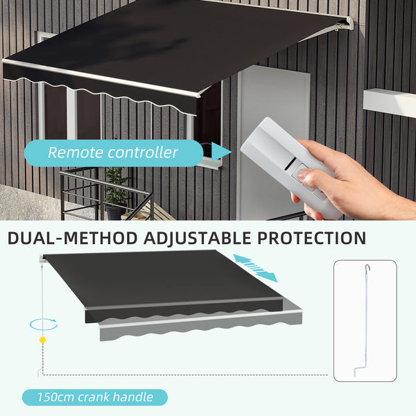 Outsunny 10' x 8' Electric Awning, Retractable Awning, UV Protection Sun Shade Shelter with Remote Controller and Manual Crank Handle for Deck, Balcony, Yard, Black