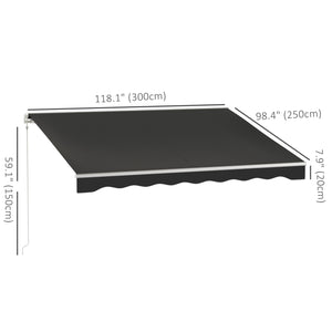 10' x 8' Electric Awning, Retractable Awning Sun Shade Shelter with Remote Controller, Manual Crank Handle and Aluminum Frame, for Deck, Balcony, Yard, Black