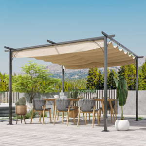 Outsunny 11.5' x 11.5' Outdoor Retractable Pergola Canopy, Metal Patio Shade Shelter for Backyard, Porch Party, Garden, Grill Gazebo, Beige