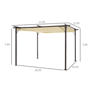 Outsunny 11.5' x 11.5' Outdoor Retractable Pergola Canopy, Metal Patio Shade Shelter for Backyard, Porch Party, Garden, Grill Gazebo, Beige