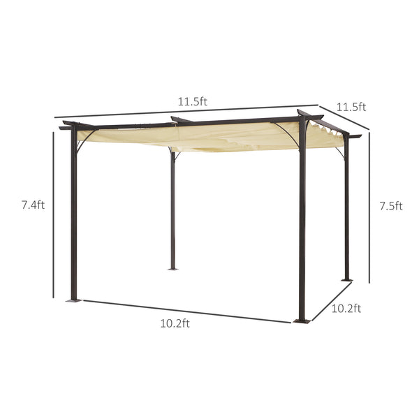 Outsunny 11.5' x 11.5' Outdoor Retractable Pergola Canopy, Metal Patio Shade Shelter for Backyard, Porch Party, Garden, Grill Gazebo, Beige