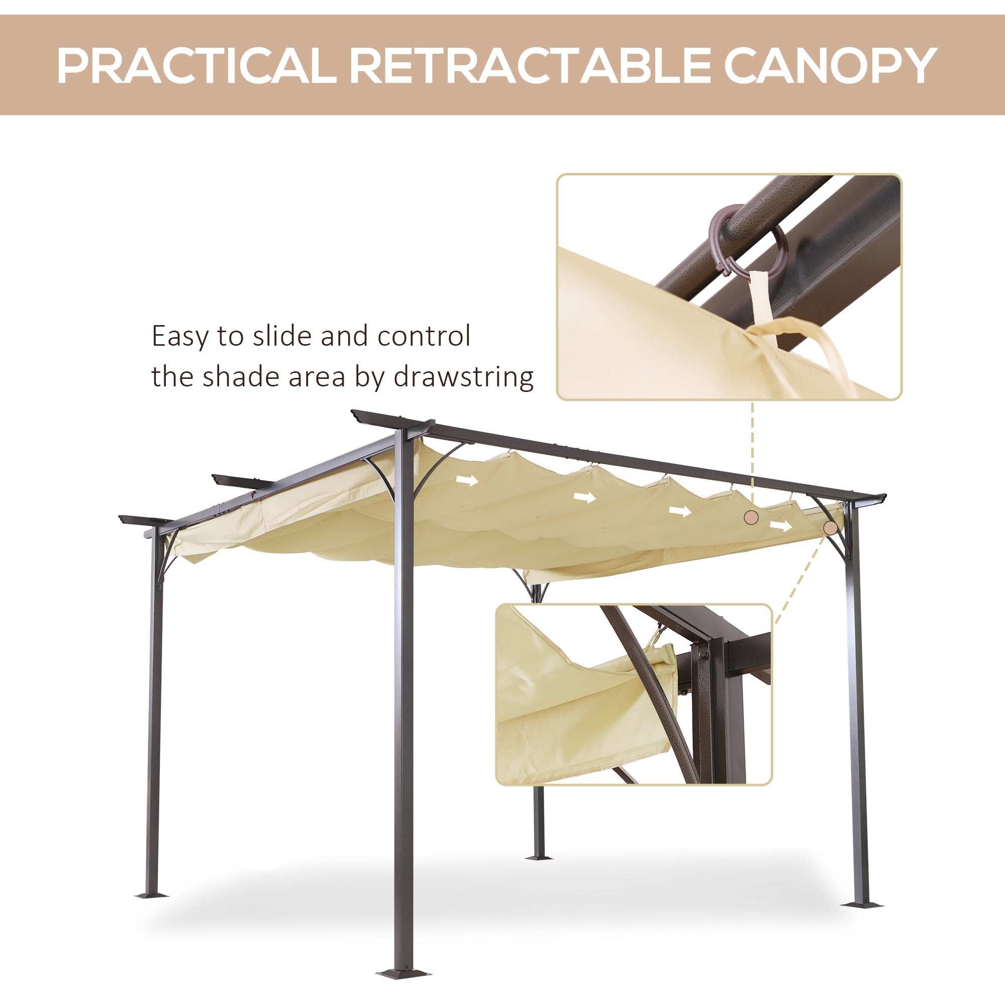 Outsunny Retractable Metal Pergola Canopy Shade for