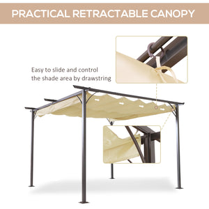 Outsunny 11.5' x 11.5' Outdoor Retractable Pergola Canopy, Metal Patio Shade Shelter for Backyard, Porch Party, Garden, Grill Gazebo, Beige