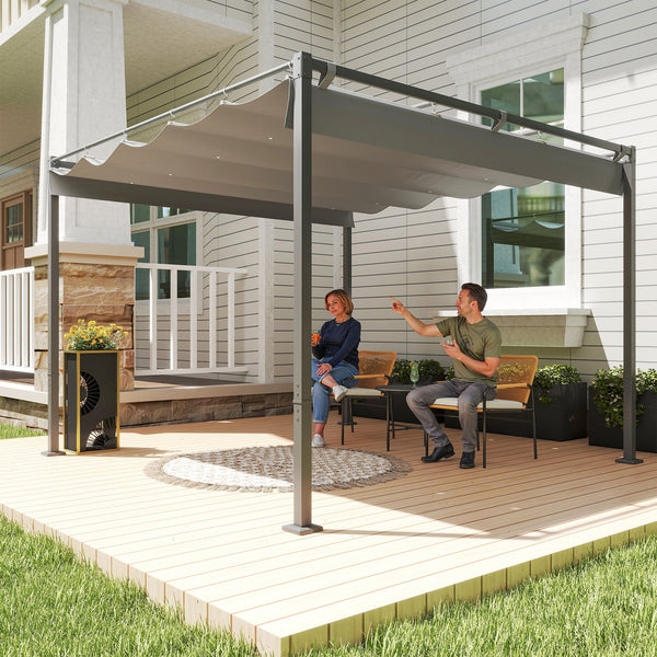3 x 3(m) Garden Pergola with Retractable Roof and Magnetic Fixture, Outdoor Gazebo Pergola Kit Sun Shade Canopy, UPF30+, Grey
