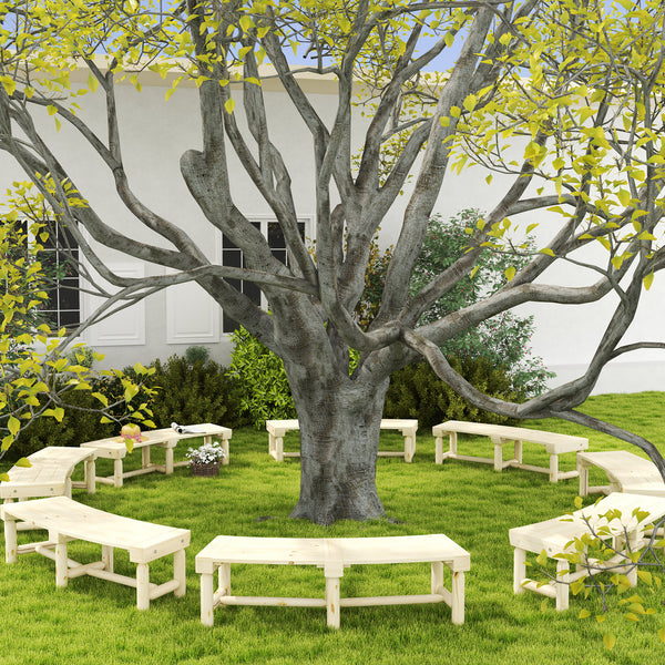 Outsunny Wooden Garden Bench, Semicircular Round Outdoor Tree Bench, Wrap Around Park Bench for Yard, Patio, Deck, Lawn, Natural