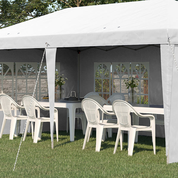 3 x 6m Garden Pop Up Gazebo, Height Adjustable Marquee Party Tent with Sidewalls, Storage Bag, White