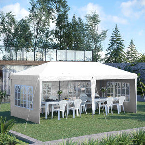 3 x 6m Garden Pop Up Gazebo, Height Adjustable Marquee Party Tent with Sidewalls, Storage Bag, White