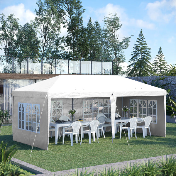 3 x 6m Garden Pop Up Gazebo, Height Adjustable Marquee Party Tent with Sidewalls, Storage Bag, White