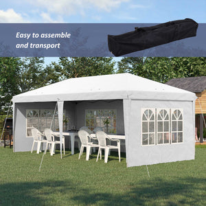 3 x 6m Garden Pop Up Gazebo, Height Adjustable Marquee Party Tent with Sidewalls, Storage Bag, White