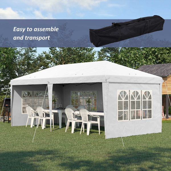 3 x 6m Garden Pop Up Gazebo, Height Adjustable Marquee Party Tent with Sidewalls, Storage Bag, White
