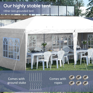 3 x 6m Garden Pop Up Gazebo, Height Adjustable Marquee Party Tent with Sidewalls, Storage Bag, White