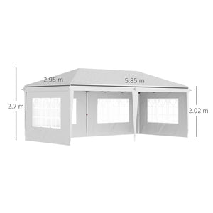 3 x 6m Garden Pop Up Gazebo, Height Adjustable Marquee Party Tent with Sidewalls, Storage Bag, White