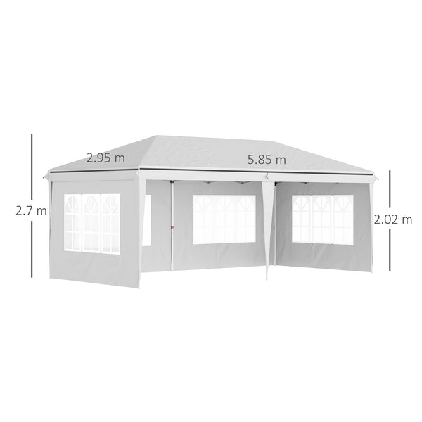 3 x 6m Garden Pop Up Gazebo, Height Adjustable Marquee Party Tent with Sidewalls, Storage Bag, White