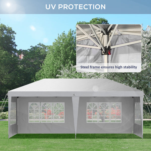 3 x 6m Garden Pop Up Gazebo, Height Adjustable Marquee Party Tent with Sidewalls, Storage Bag, White