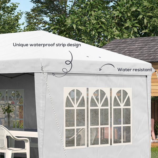 3 x 6m Garden Pop Up Gazebo, Height Adjustable Marquee Party Tent with Sidewalls, Storage Bag, White
