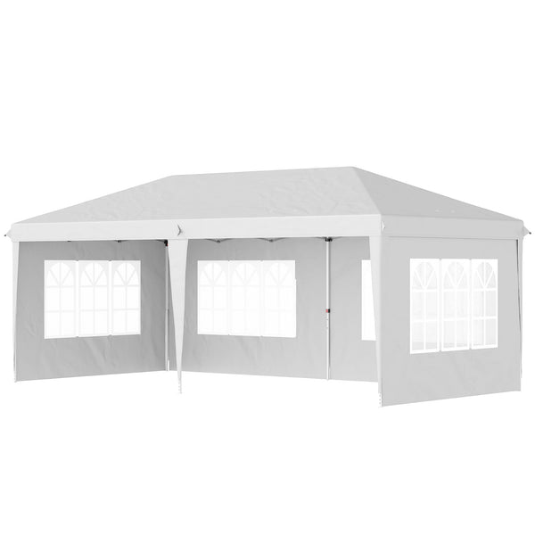 3 x 6m Garden Pop Up Gazebo, Height Adjustable Marquee Party Tent with Sidewalls, Storage Bag, White
