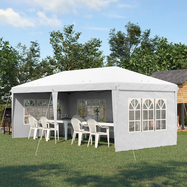 3 x 6m Garden Pop Up Gazebo, Height Adjustable Marquee Party Tent with Sidewalls, Storage Bag, White