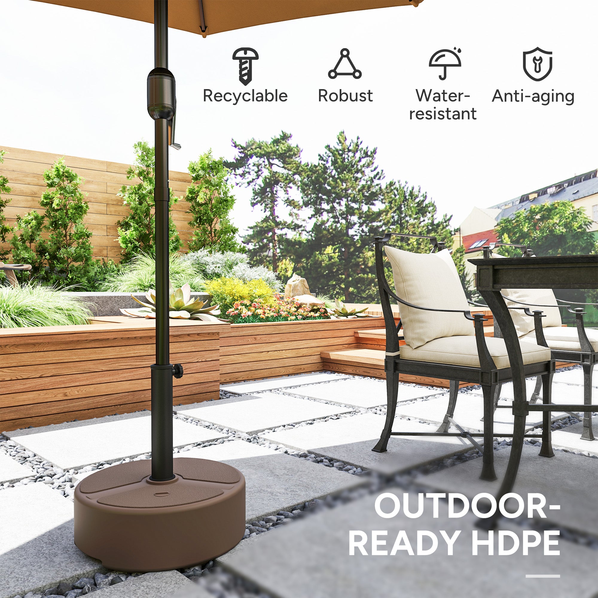 curved patio umbrella stand Outsunny Round Patio Umbrella Base Holder, Heavy Duty Outdoor Umbrella Stand Base, Filled Up to 44lbs with Stand or 40lbs with Water for Garden, Pools
