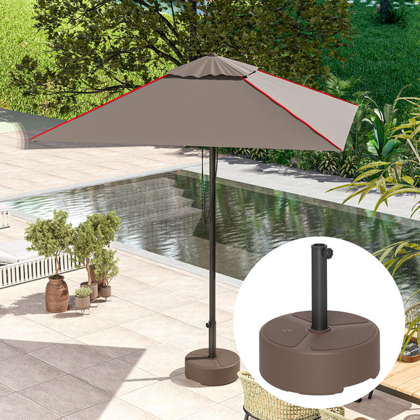 Outsunny Round Patio Umbrella Base Holder, Heavy Duty Outdoor Umbrella Stand Base, Filled Up to 44lbs with Stand or 40lbs with Water for Garden, Poolside, Brown