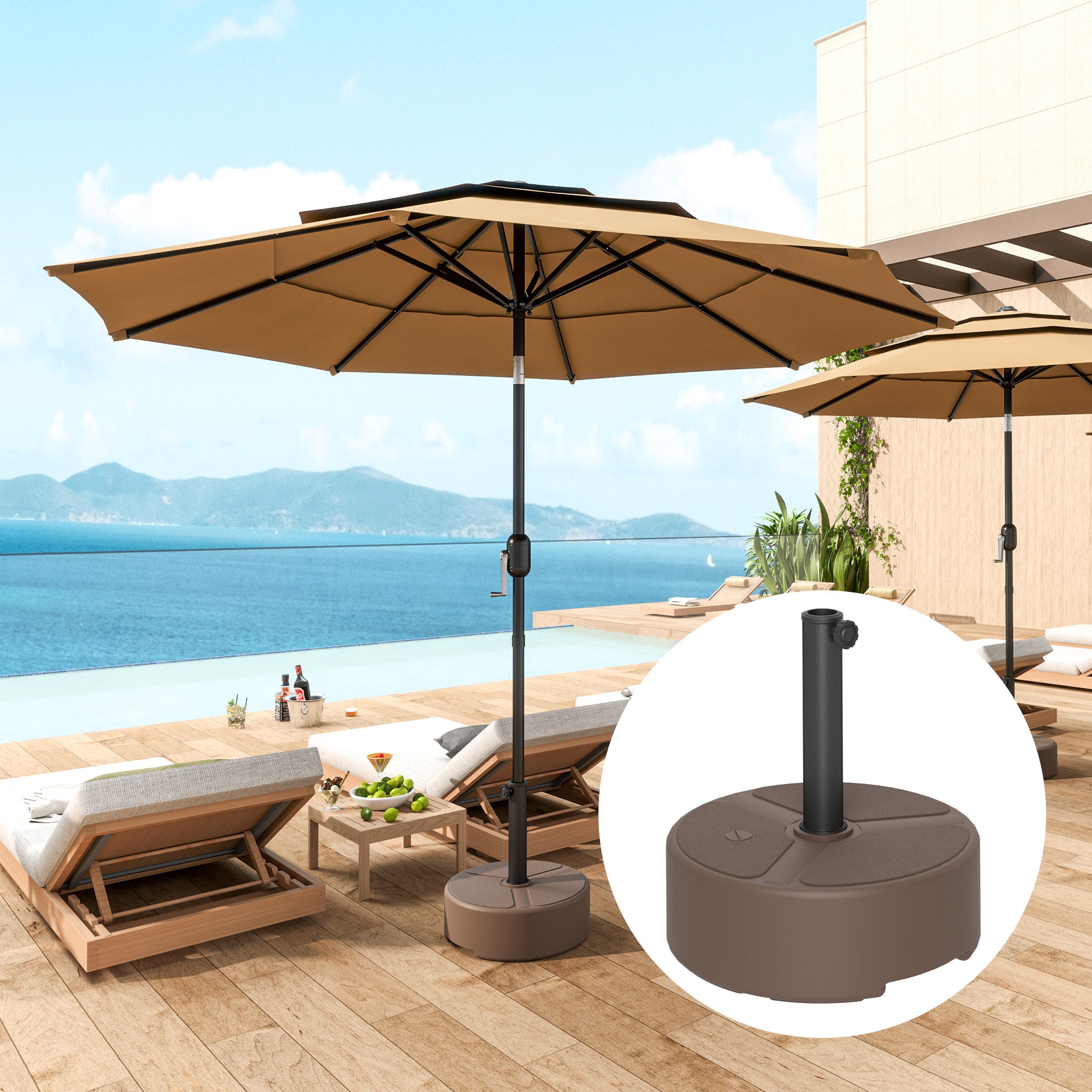 at leisure patio umbrellas Outsunny Round Patio Umbrella Base Holder, Heavy Duty Outdoor Umbrella Stand Base, Filled Up to 44lbs with Stand or 40lbs with Water for Garden, Pools