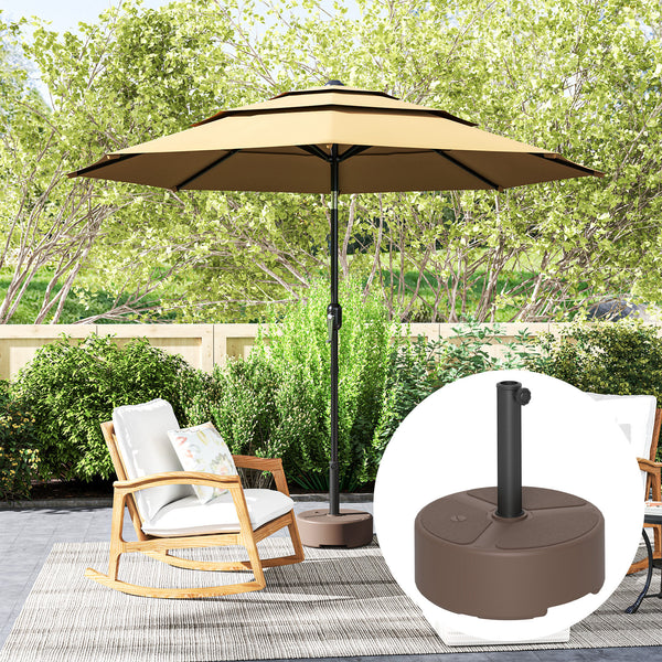 Outsunny Round Patio Umbrella Base Holder, Heavy Duty Outdoor Umbrella Stand Base, Filled Up to 44lbs with Stand or 40lbs with Water for Garden, Poolside, Brown