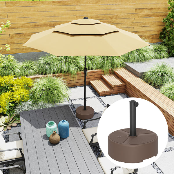 Outsunny Round Patio Umbrella Base Holder, Heavy Duty Outdoor Umbrella Stand Base, Filled Up to 44lbs with Stand or 40lbs with Water for Garden, Poolside, Brown