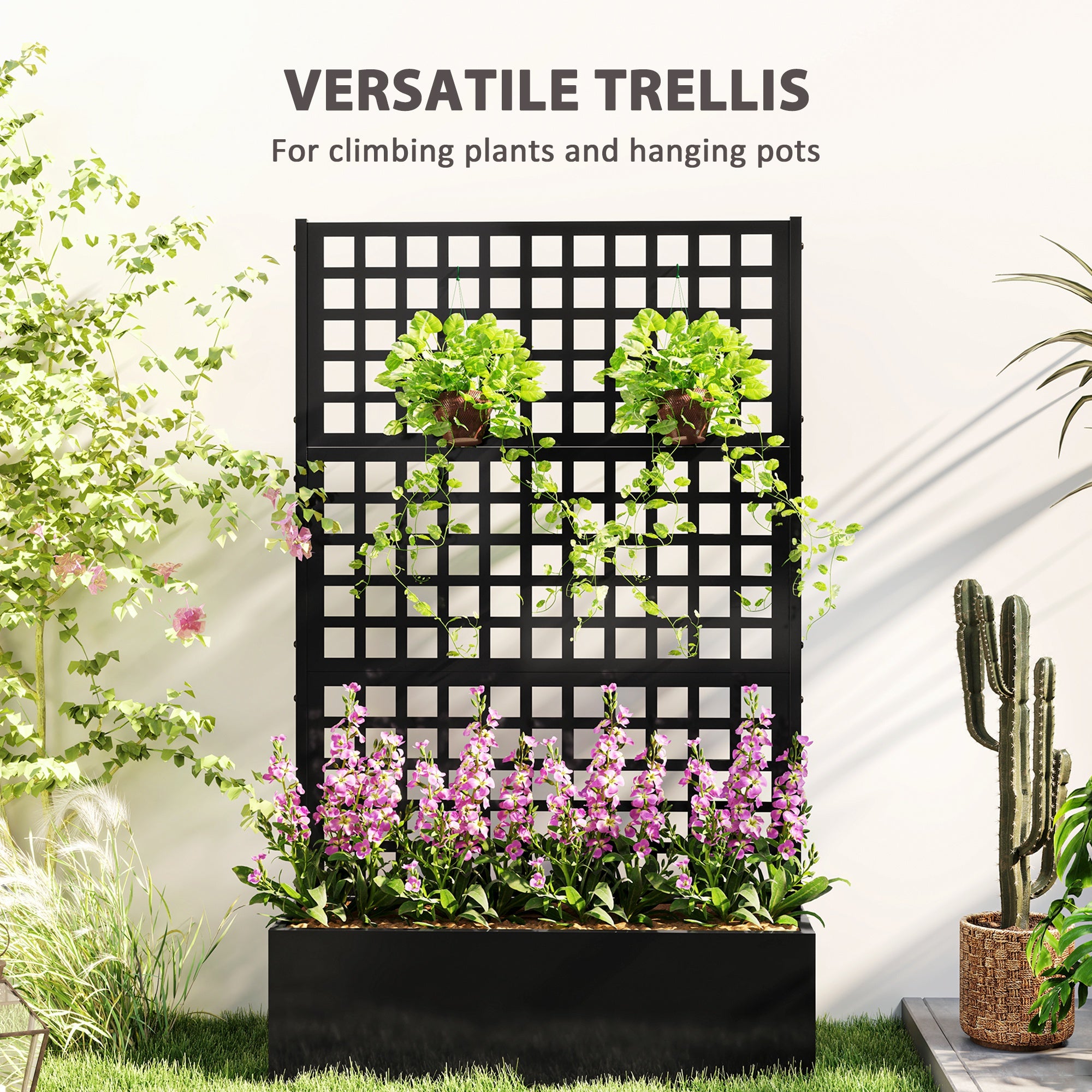 plant pots to hang on trellis Outsunny Galvanized Raised Garden Bed Planter Box with Trellis for Climbing Plants, Vegetable, Vines, 43" x 16" x 70", Black