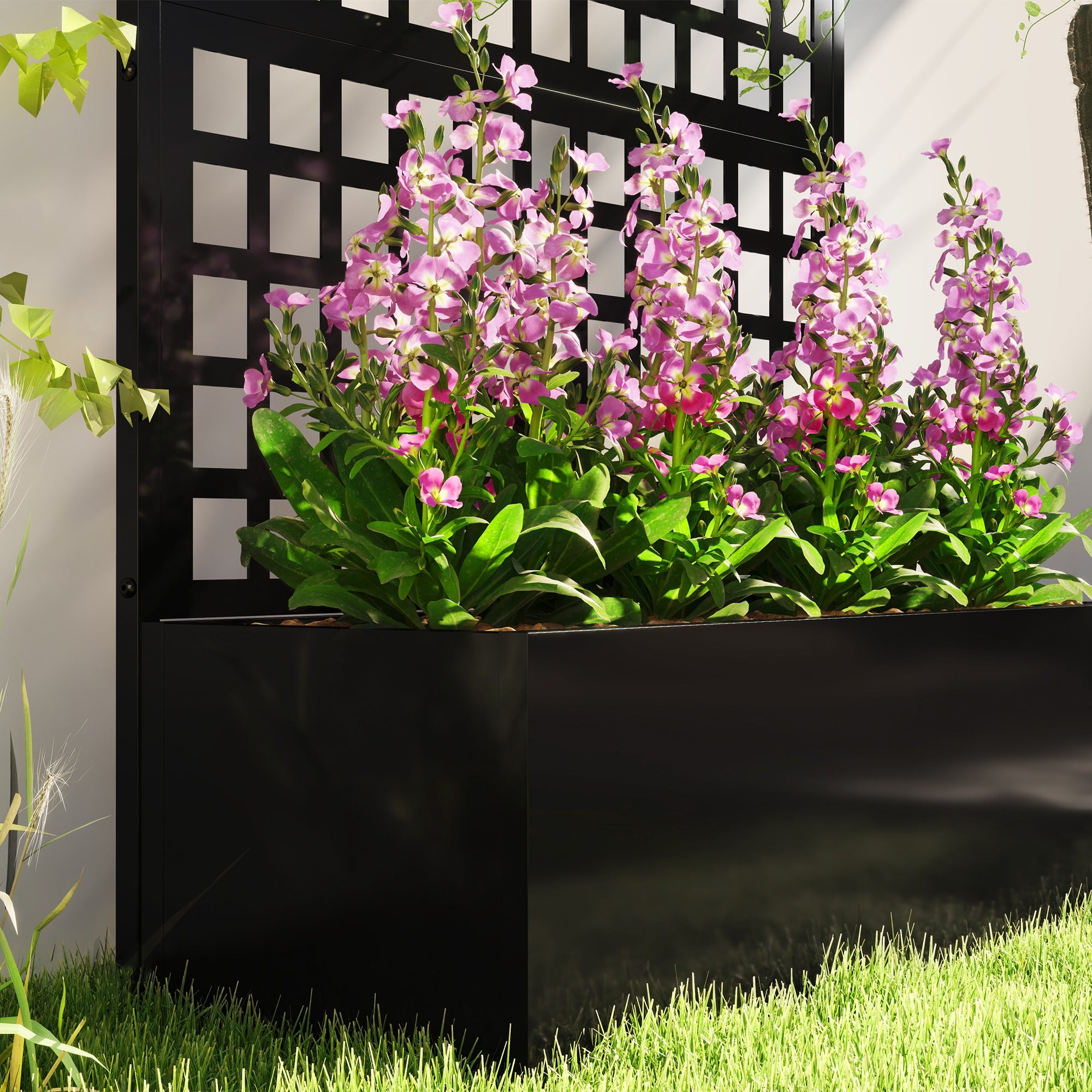 metal planter and trellis Outsunny Galvanized Raised Garden Bed Planter Box with Trellis for Climbing Plants, Vegetable, Vines, 43" x 16" x 70", Black