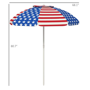 Outsunny 5.7' Portable Beach Umbrella with Tilt, Outdoor Umbrella with Vented Canopy, Flounce, American National Flag Pattern